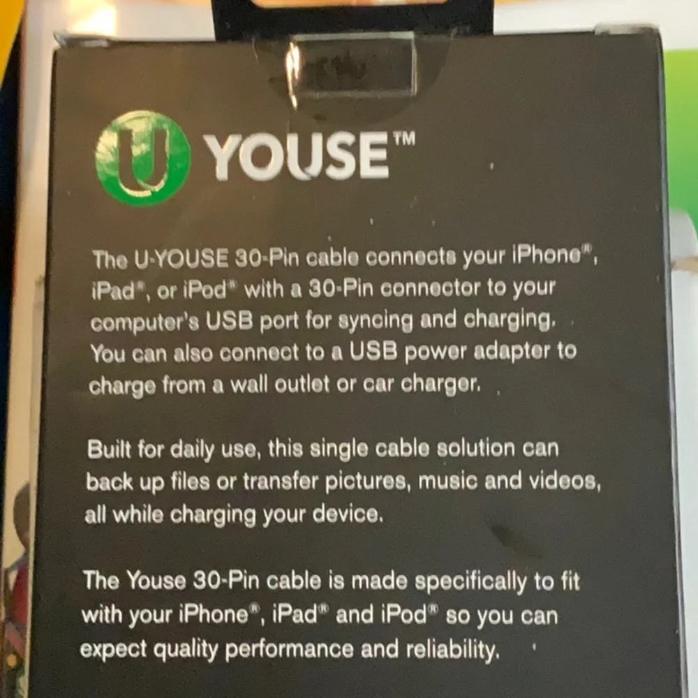 Youse 10Ft. Premium 30-Pin Blue Charging Cable for Mobile Devices